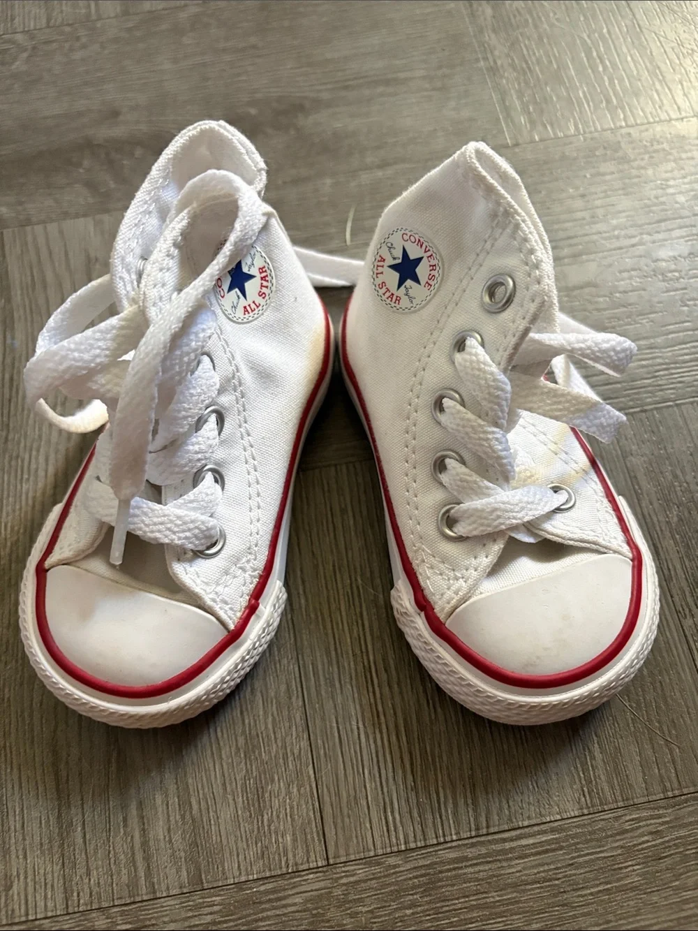 Converse Toddler White Canvas Sneakers with Red Trim
